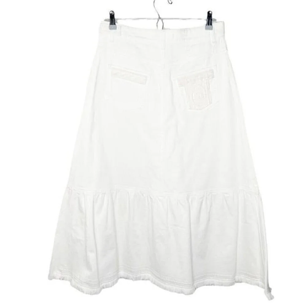 VALENTINO Button Front Denim Ricamato Skirt - Picture 6 of 14